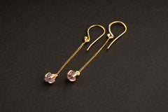 Raw deep purple Amethyst gem - Gold plated - Sterling Silver - Claw / Prong dangle hook crystal Earring