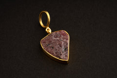 Tooth shaped Ruby with record keepers & black Mica inclusions Pendant - Gold Plated Sterling Silver - Crystal Necklace