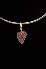 Tooth shaped Ruby with record keepers & black Mica inclusions Pendant - Gold Plated Sterling Silver - Crystal Necklace