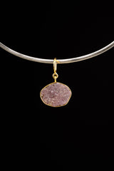 Oval shaped natural Indian Ruby with record keepers - Gold Plated Sterling Silver - Crystal Necklace