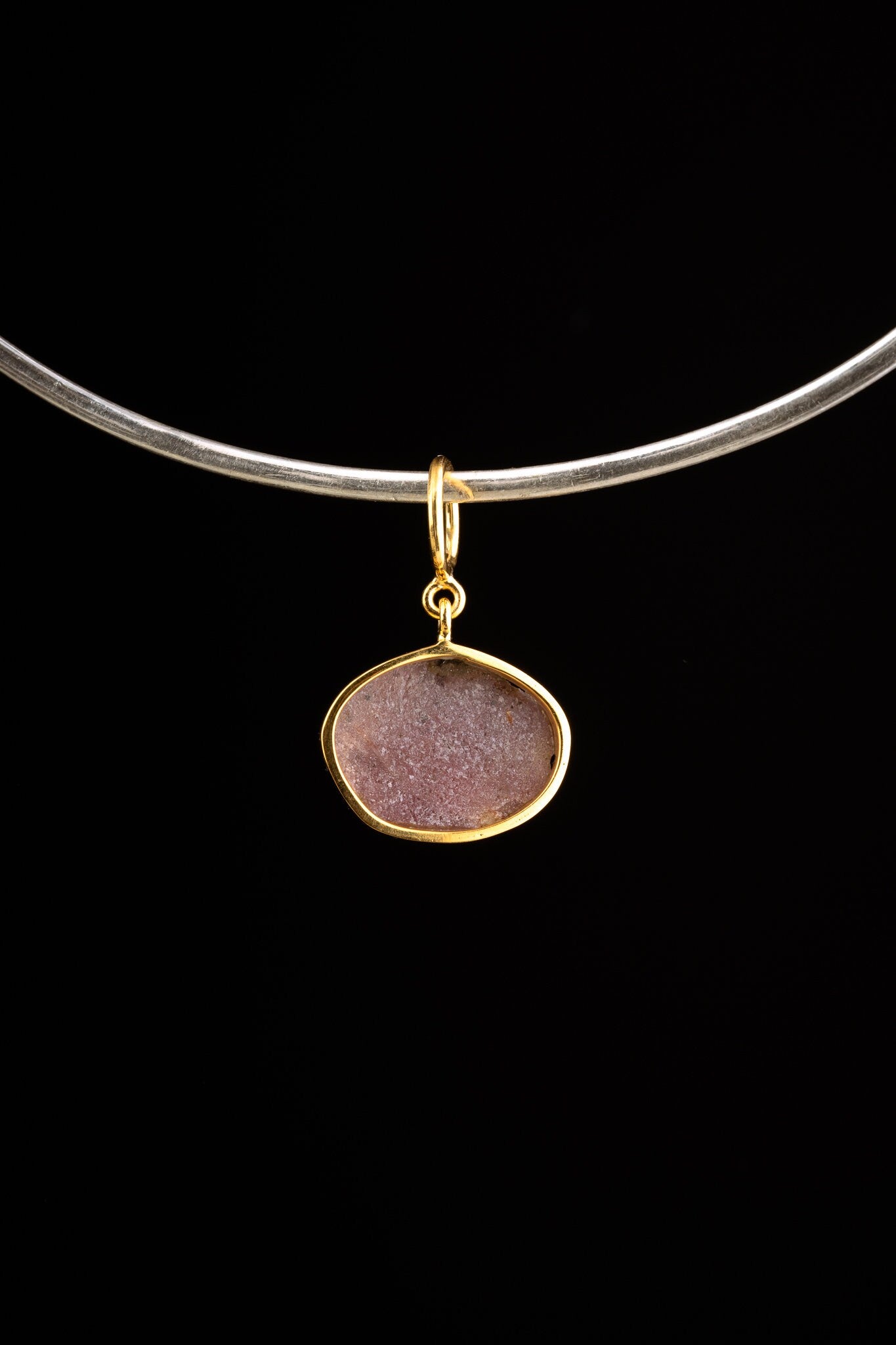 Oval shaped natural Indian Ruby with record keepers - Gold Plated Sterling Silver - Crystal Necklace