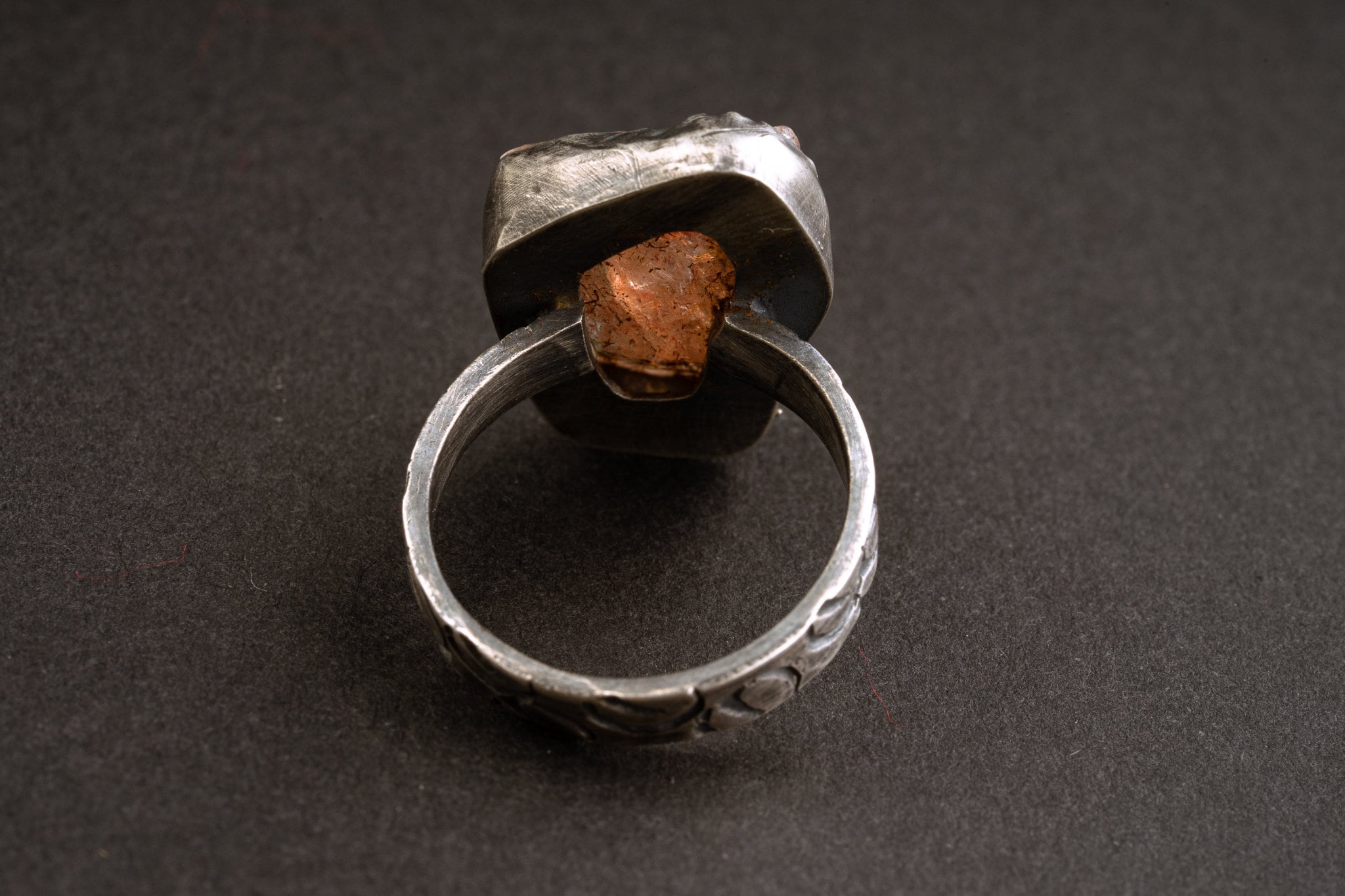 Raw Sunstone Ring - 925 Sterling Silver - Chucky & Solid oxidised and textured -Size 5 US