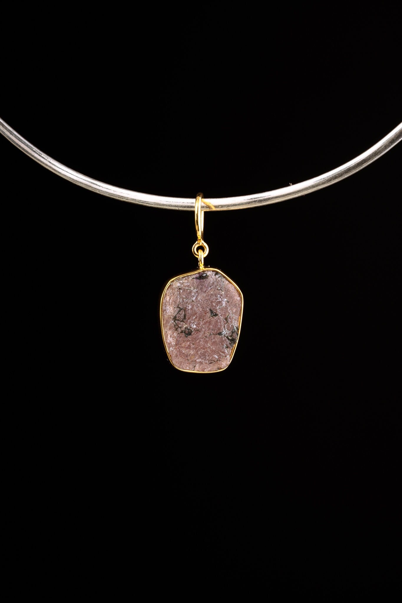 indian Ruby with lots of record keepers & black Mika inclusion pendant - Gold Plated Sterling Silver - Crystal Necklace