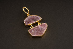 Matching natural Indian Rubies with record keepers & black Mica connected Pendant - Gold Plated Sterling Silver - Crystal Necklace