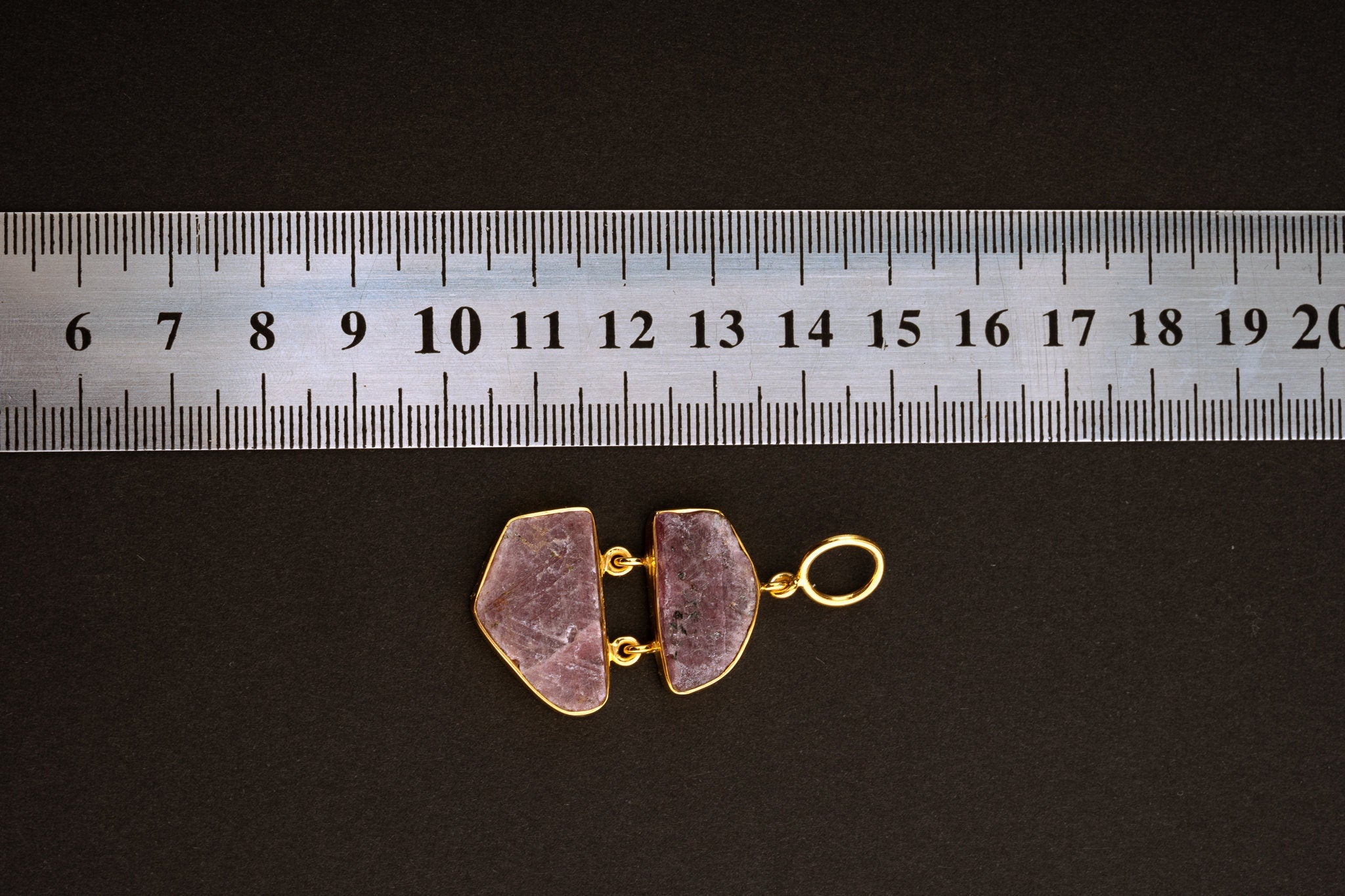 Matching natural Indian Rubies with record keepers & black Mica connected Pendant - Gold Plated Sterling Silver - Crystal Necklace