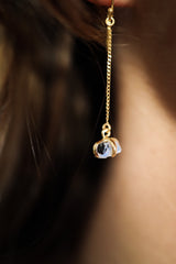 Raw flashy blue Moonstone - Gold plated - Sterling Silver - Claw / Prong dangle hook crystal Earring