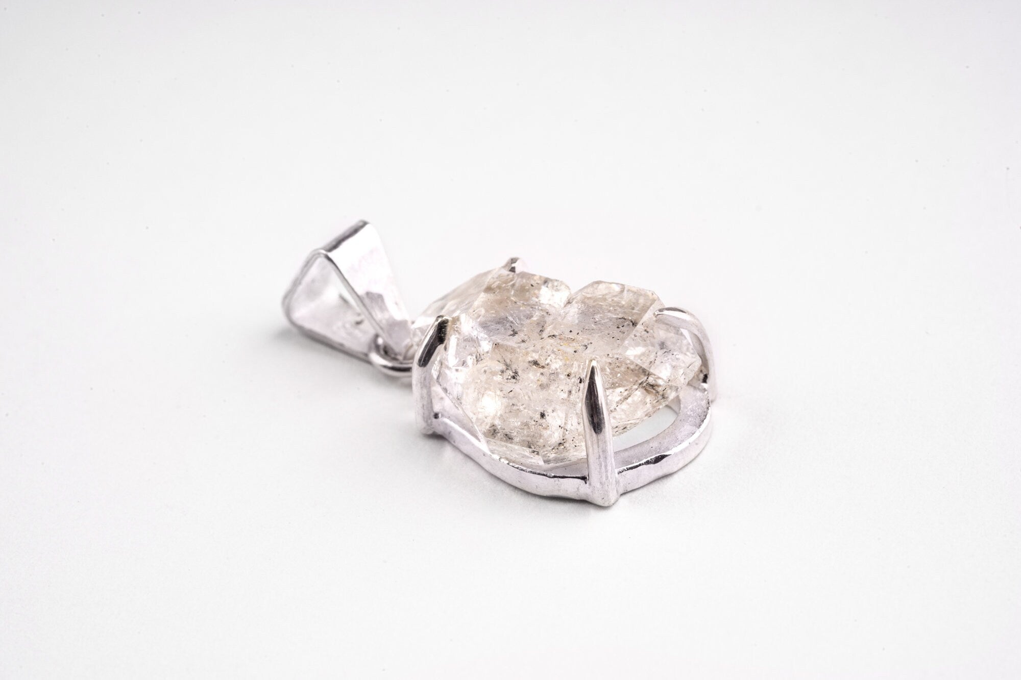 One Small Natural Herkimer Diamond Sterling Silver Textured Claw Setting - Crystal Pendant Neckpiece