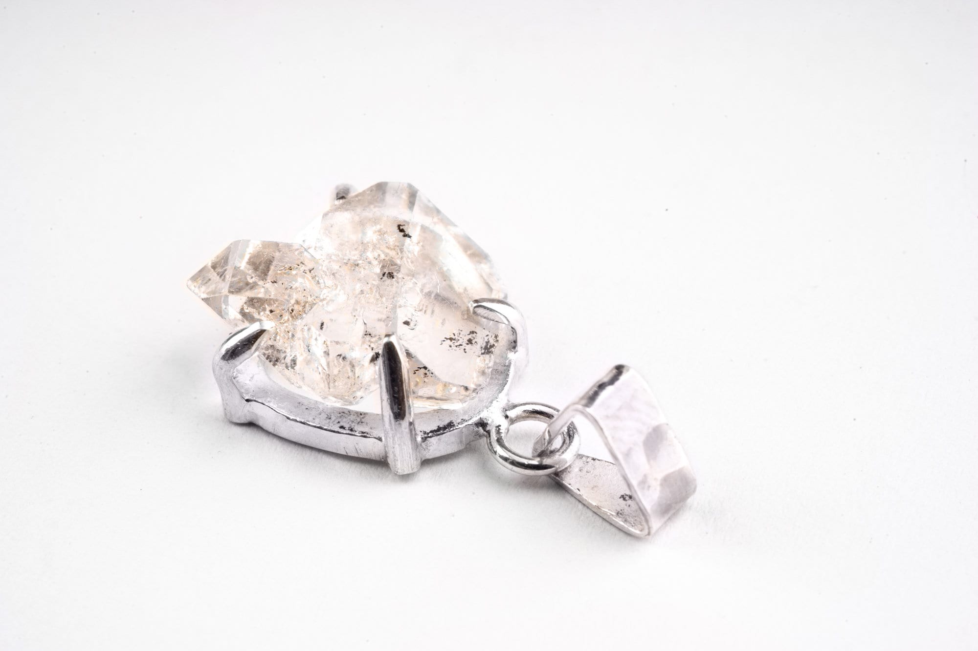 One Small Natural Herkimer Diamond Sterling Silver Textured Claw Setting - Crystal Pendant Neckpiece
