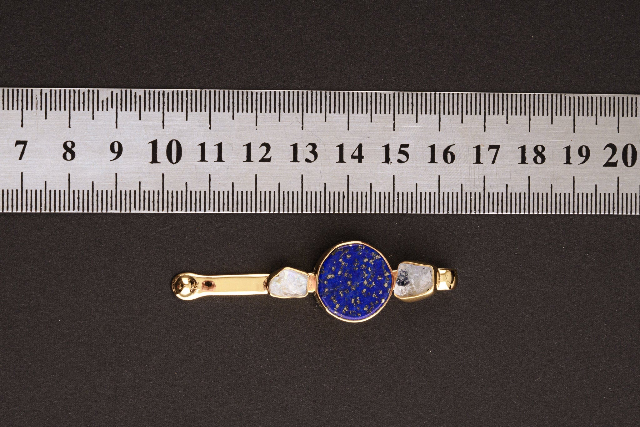 Gem Moonstone & Lapis Lazuli - Inverted Indian Ceremonial Spoon / Scoop Necklace - 16K Gold plated Cast Sterling Silver