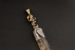 Lemurian Smoky Quartz & Raw Moonstone - Textured oxidized Sterling Silver - Ganeshcast Talisman Amulet - Crystal Pendant Necklace