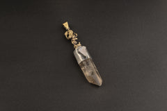 Lemurian Smoky Quartz & Raw Moonstone - Textured oxidized Sterling Silver - Ganeshcast Talisman Amulet - Crystal Pendant Necklace