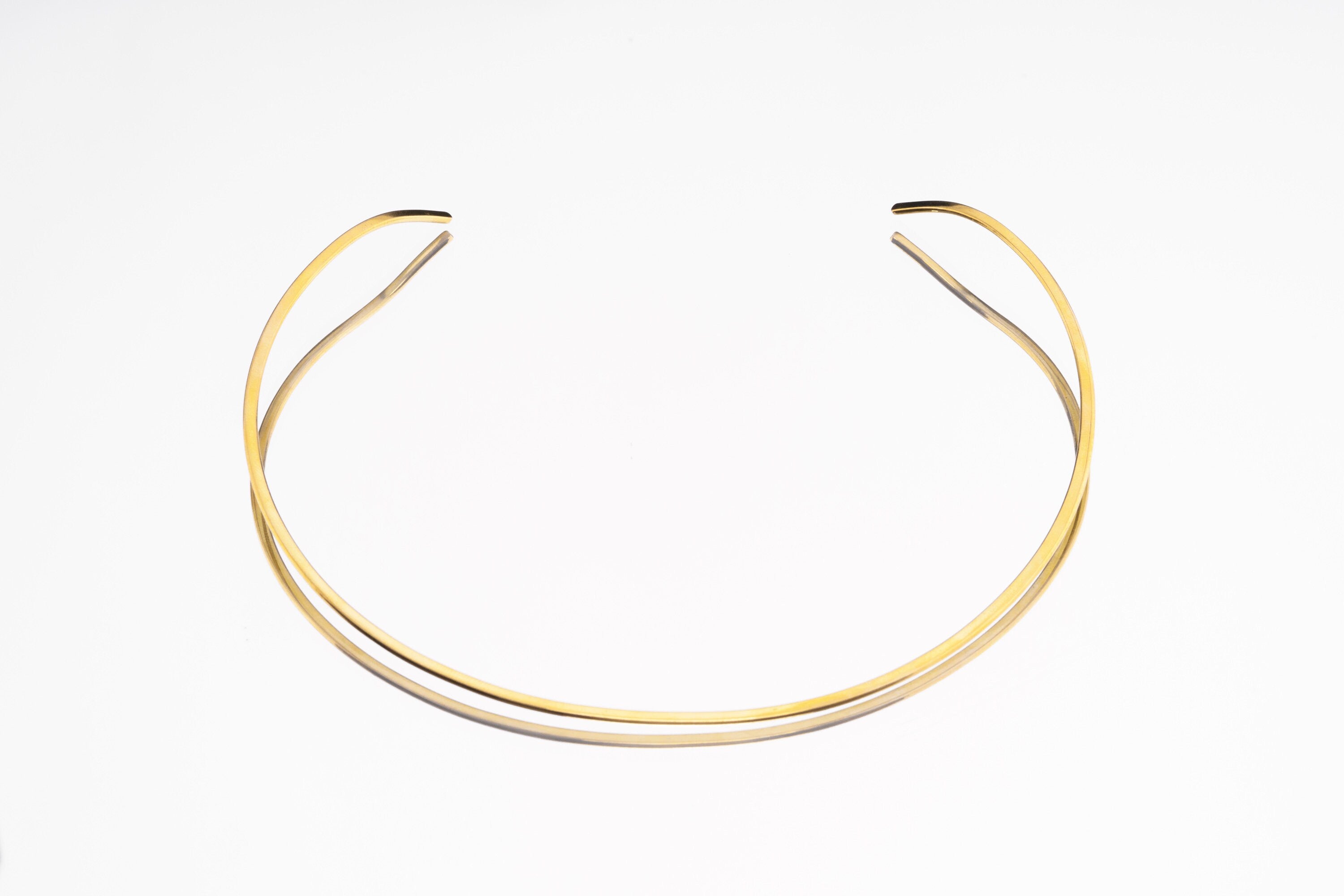 Simple Gold Plated Solid Brass Neck Cuff, Golden Neck Collar, Square Open Neck Choker, Necklace Cuff Flat 2 1/2 mm