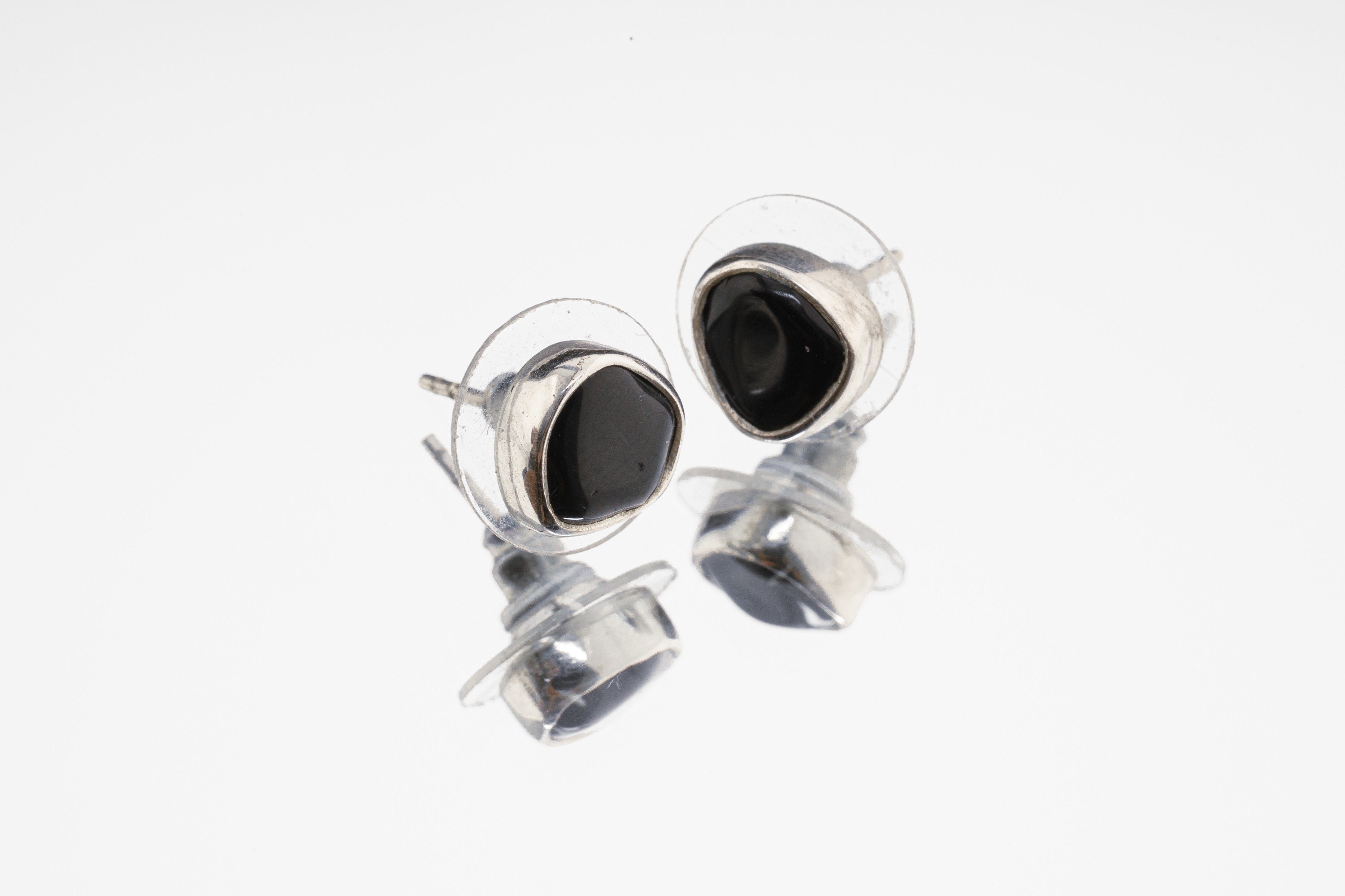 Onyx Stud - organic shaped Pair - Sterling Silver - Polished Finish - Freeform Earring Studs