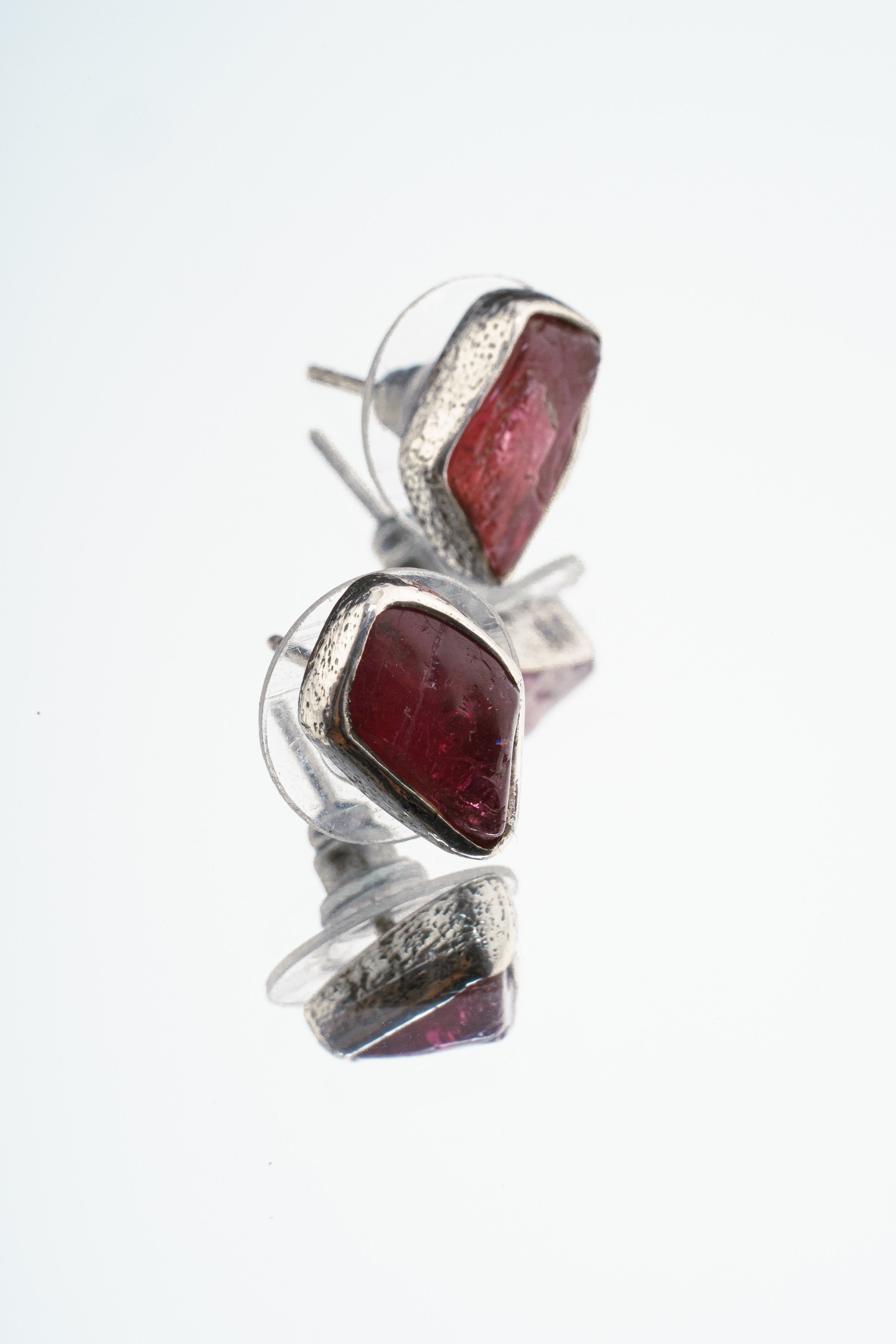 Rubellite Pink Tourmaline - Pick your organic shaped Pair - Sterling Silver - Polished Finish - Freeform Earring Studs