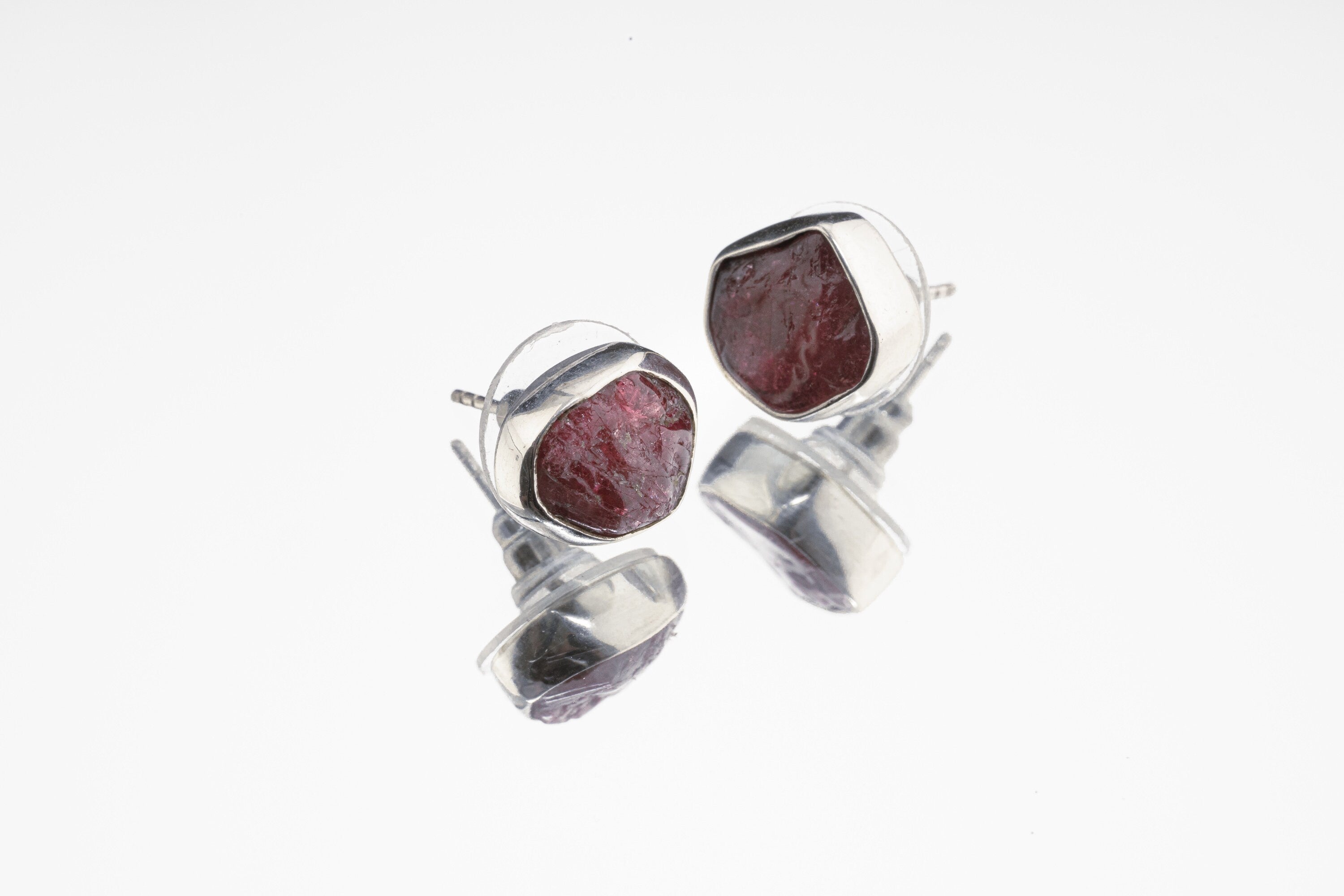 Rubellite Pink Tourmaline - Pick your organic shaped Pair - Sterling Silver - Polished Finish - Freeform Earring Studs