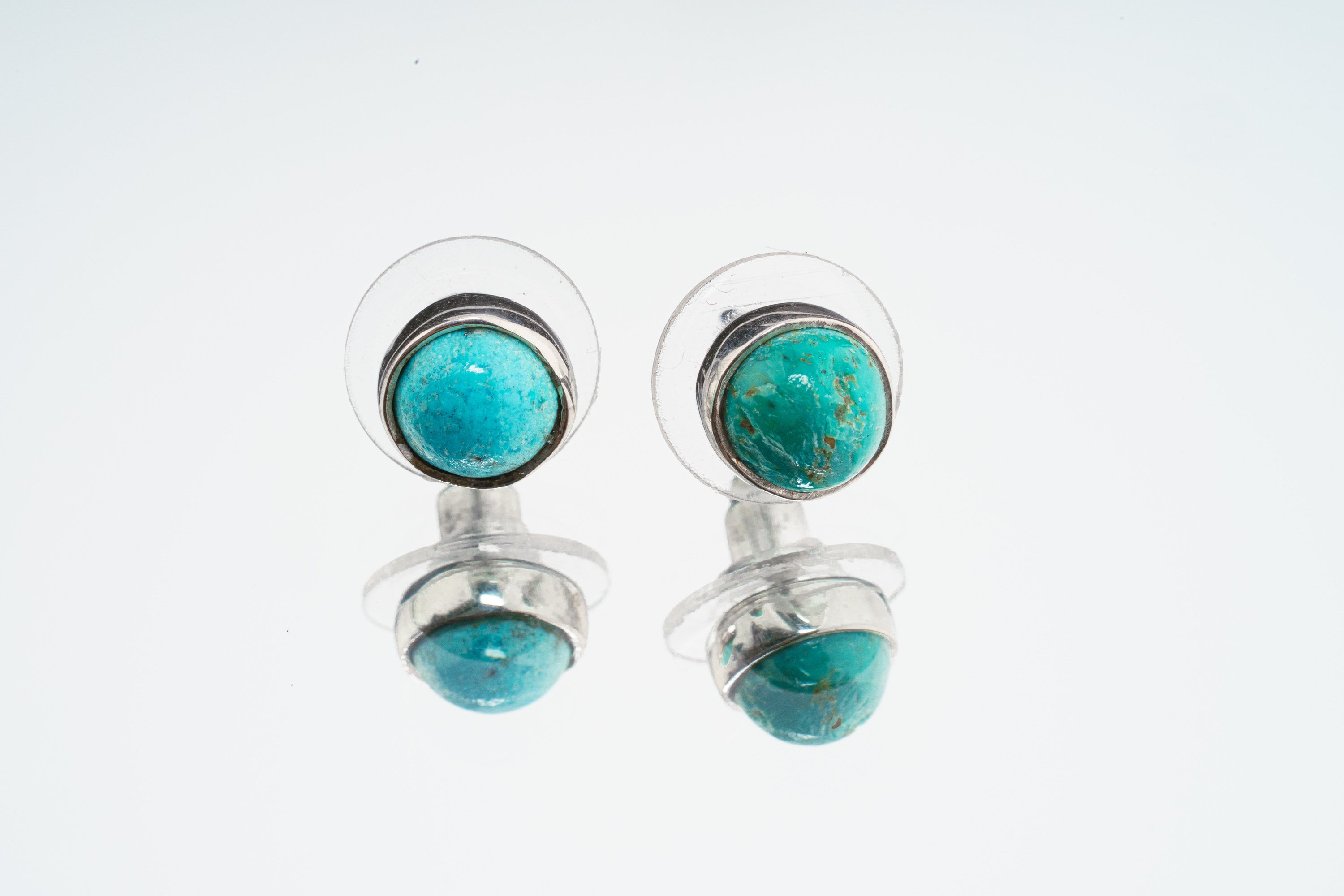 Turquoise - High Grade Old Cut American Sleeping Beauty Pair- Sterling Silver - High Shine - Freeform Earring Studs