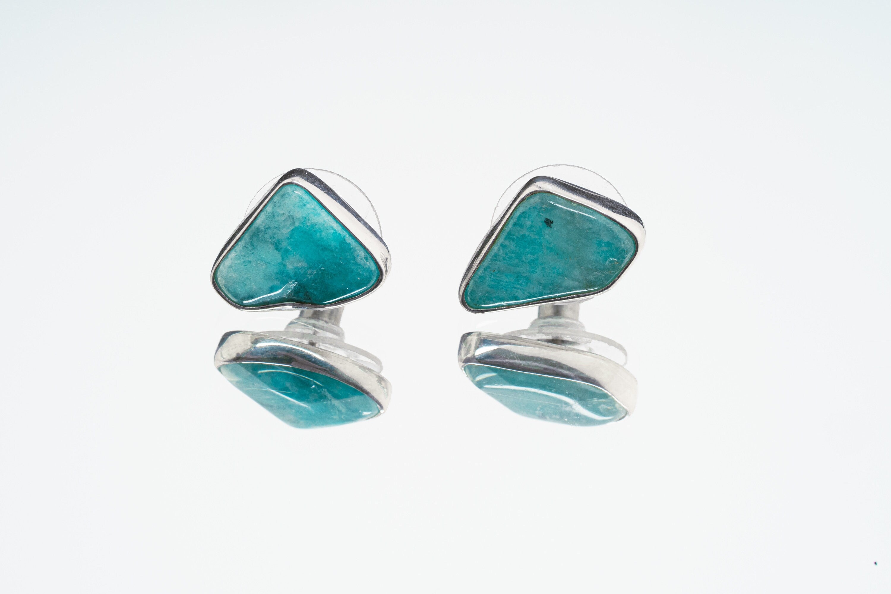 Gem Chrysocolla - Pick a organic shaped Pair- Sterling Silver - Polished Finish - Freeform Earring Studs