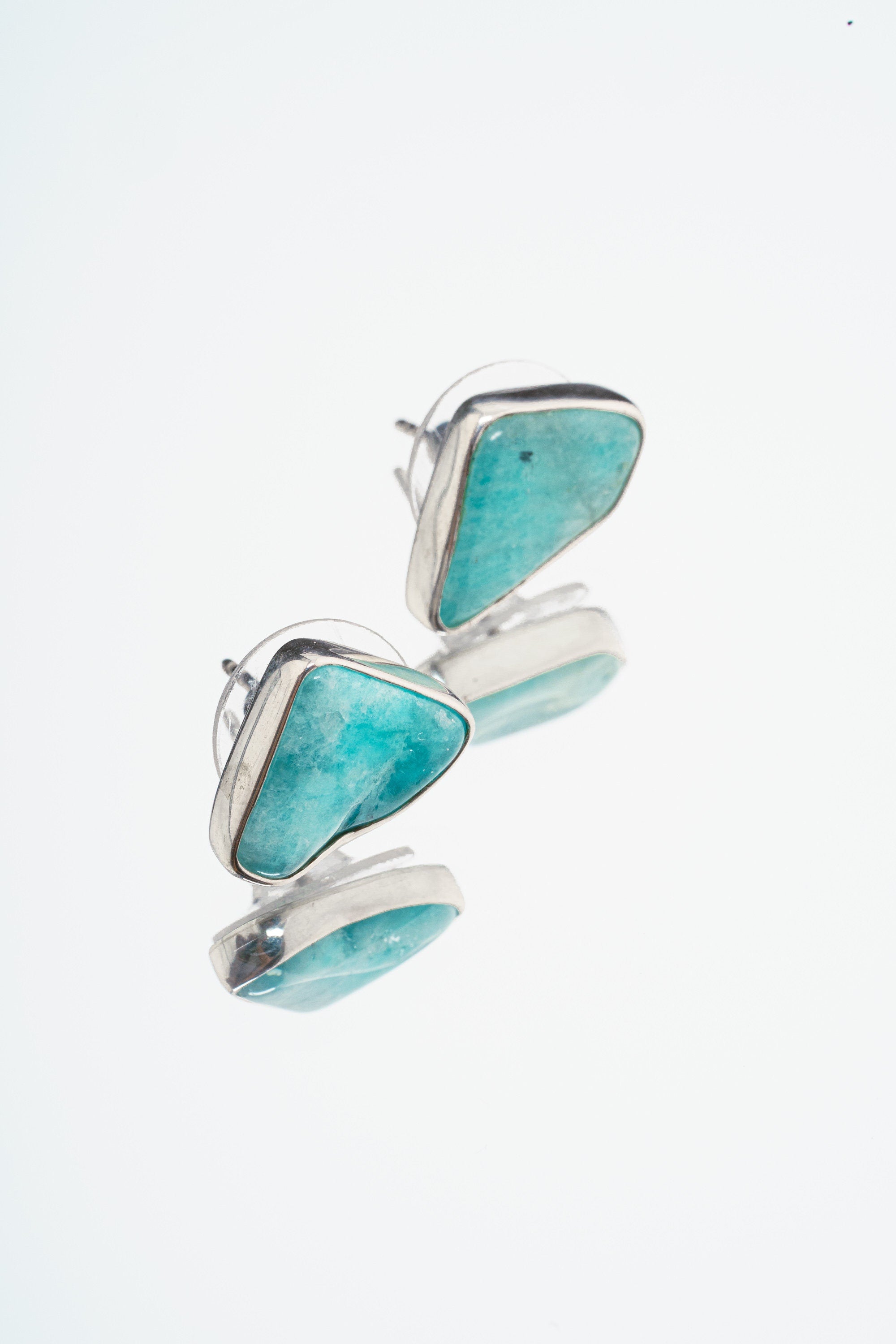 Gem Chrysocolla - Pick a organic shaped Pair- Sterling Silver - Polished Finish - Freeform Earring Studs
