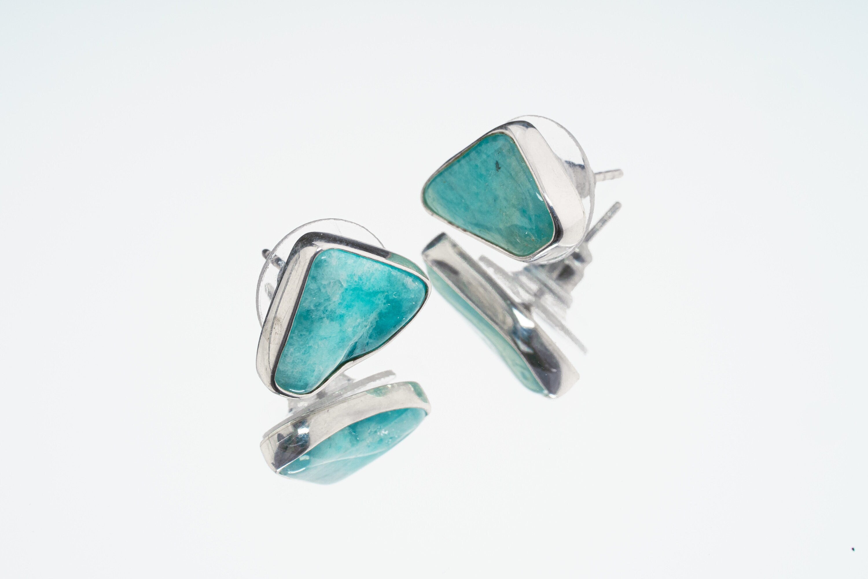 Gem Chrysocolla - Pick a organic shaped Pair- Sterling Silver - Polished Finish - Freeform Earring Studs