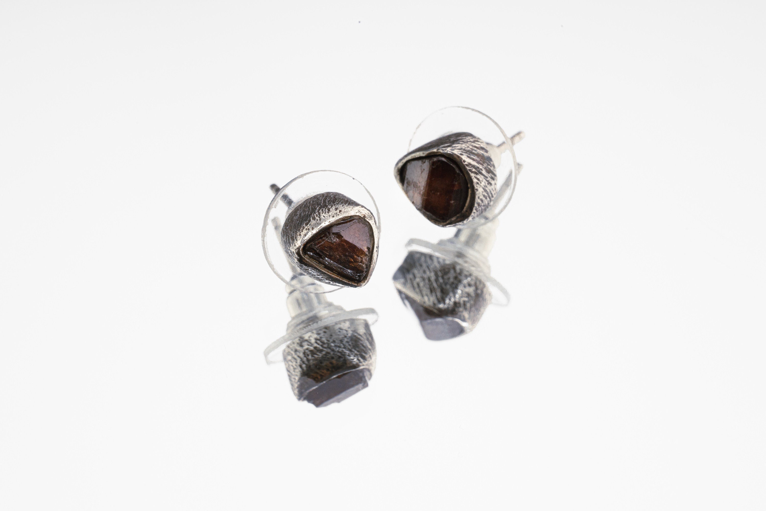 Pick a Raw Australian Terminated Red Garnet Pair- Sterling Silver - Textured Oxidised - Freeform Earring Studs