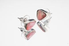 Gem Rhodochrosite Stud - organic shaped Pair - Sterling Silver - Polished Finish - Freeform Earring Studs