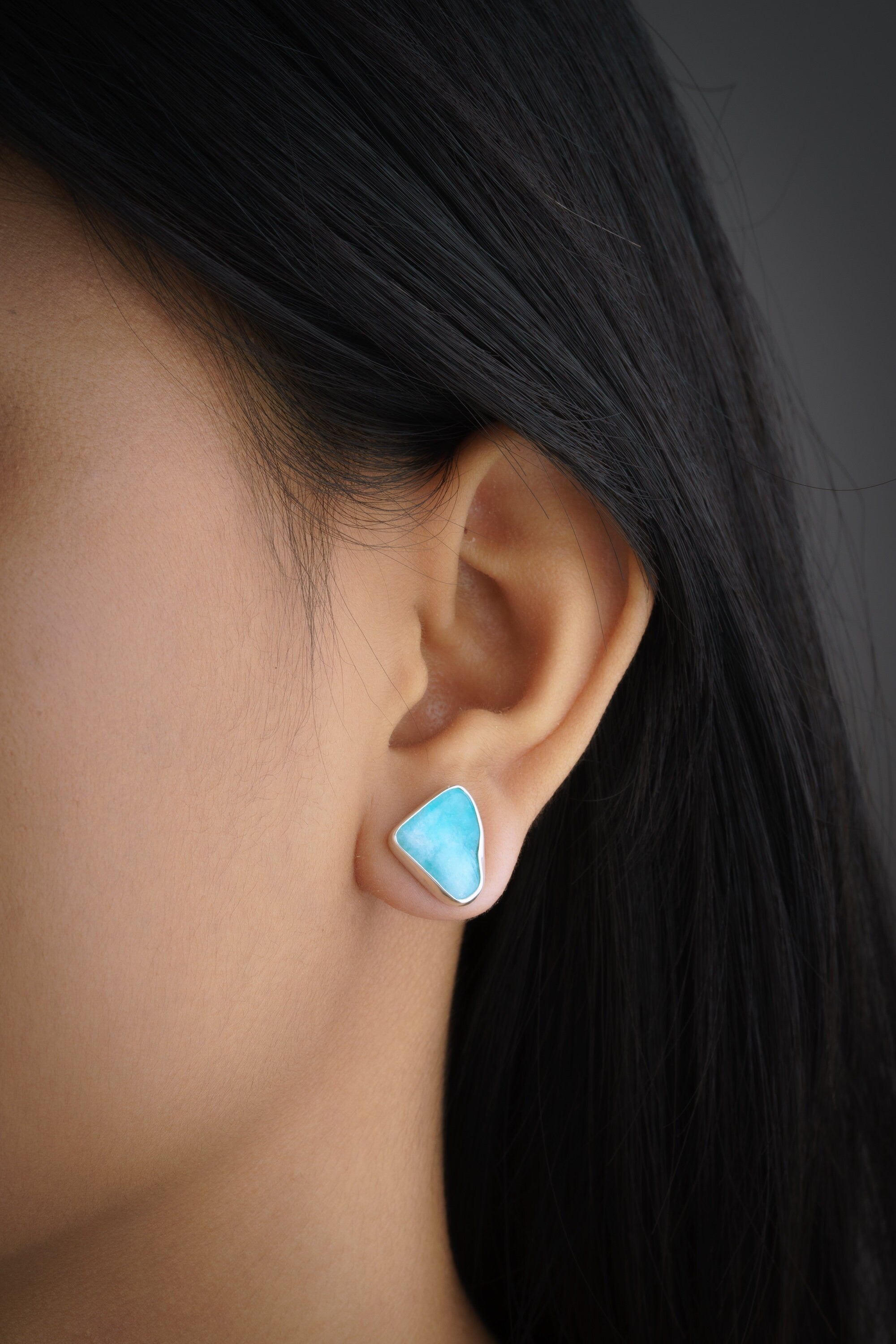 Gem Chrysocolla - Pick a organic shaped Pair- Sterling Silver - Polished Finish - Freeform Earring Studs
