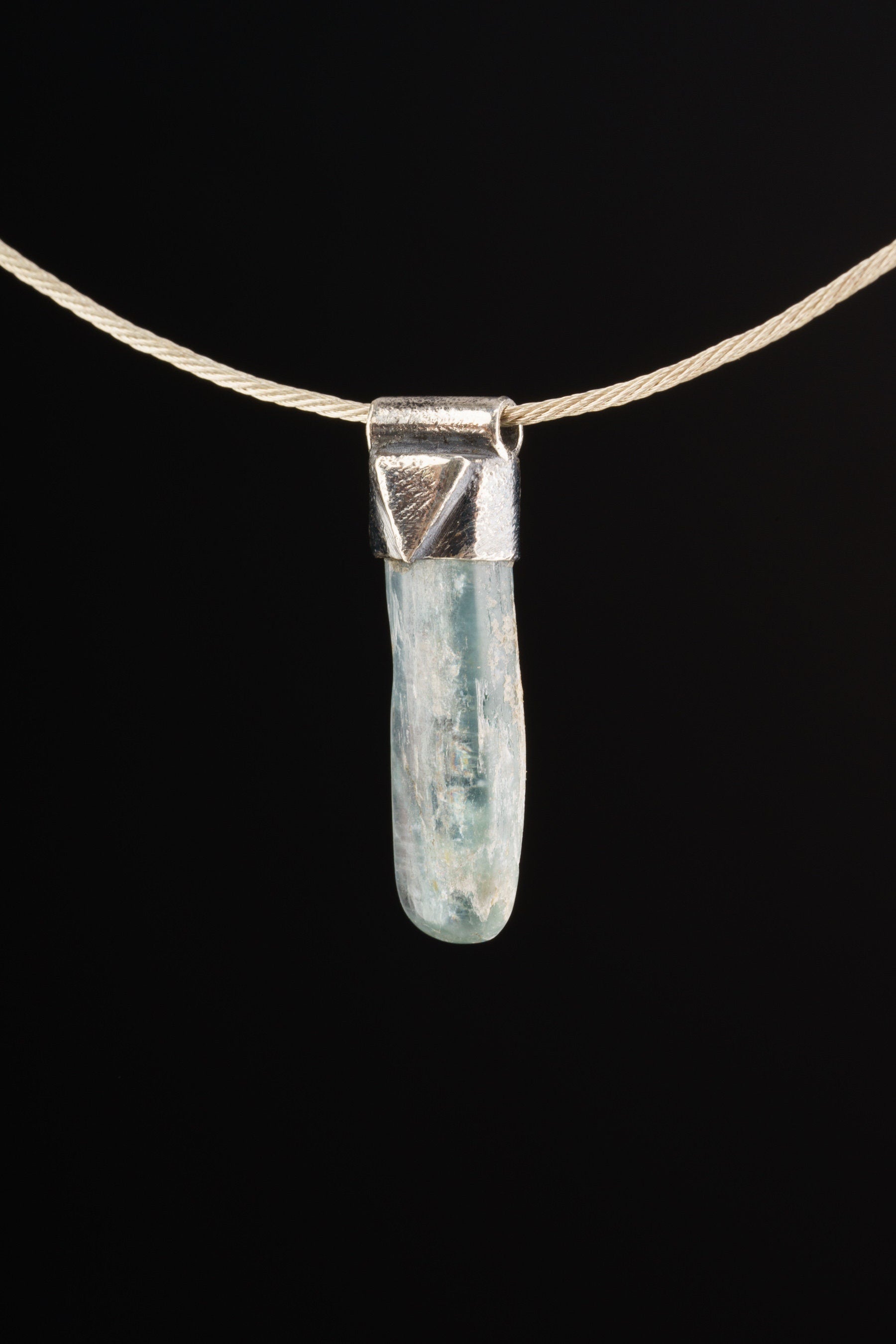 Tumbled Kyanite - Stack Pendant textured & oxidised - 925 sterling silver - Crystal Necklace