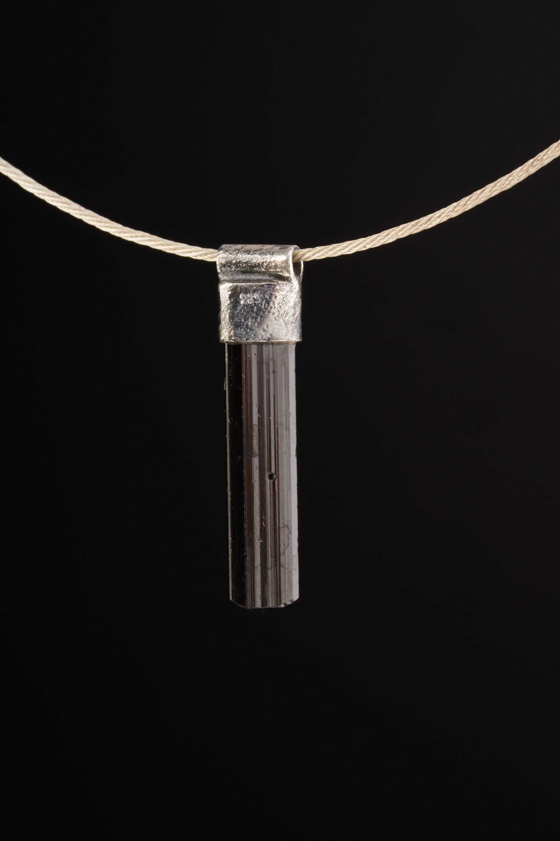 Black TERMINATED Tourmaline SPECIMEN - Stack Pendant textured & oxidised - 925 sterling silver - Crystal Necklace
