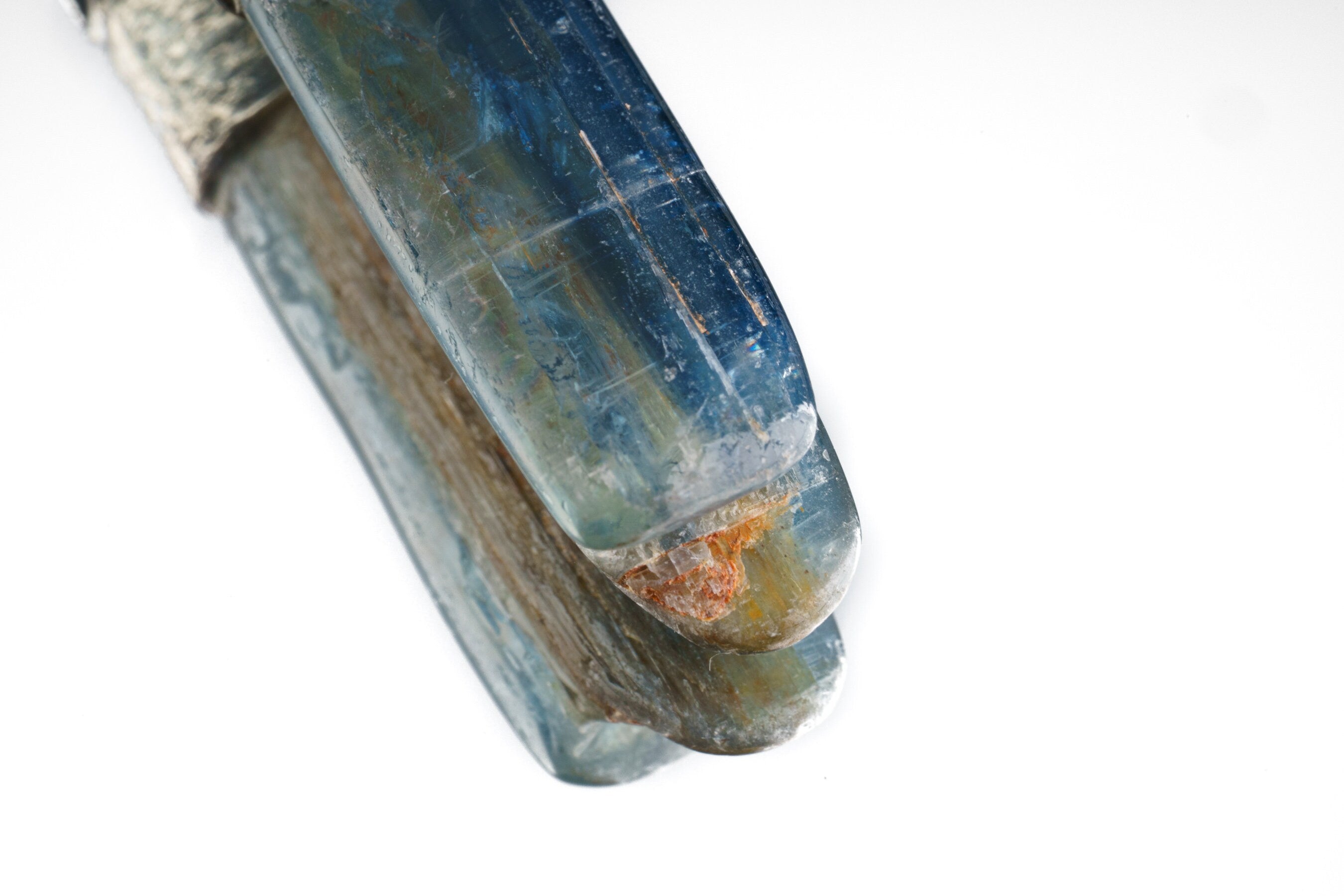 Polished Blue Kyanite - Stack Pendant textured & oxidised - 925 sterling silver - Crystal Necklace