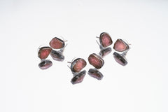 Rose Quartz Stud - organic shaped Pair - Sterling Silver - Oxidised & Textured Finish - Freeform Earring Studs