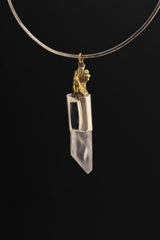 Himalayan Twin Terminated Quartz & Kyanite - Brushed Sterling Silver Set - Brass Cast Rooster - Crystal Pendant