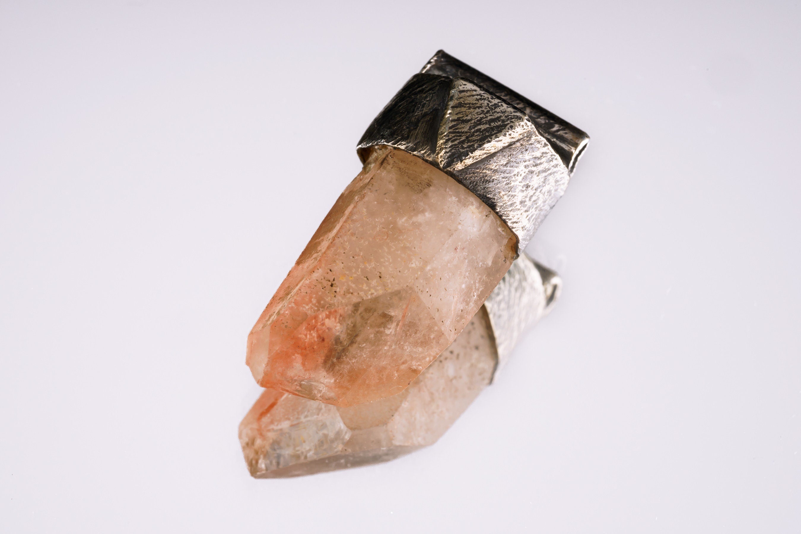 Orange Aura lemurian Quartz Point - Stack Pendant - Oxidised & Textured - 925 sterling silver - Crystal Necklace