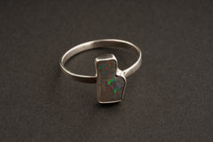 Black Australian Opal Doublet - Size 6 3/4 US - Textured Sterling Silver Ring
