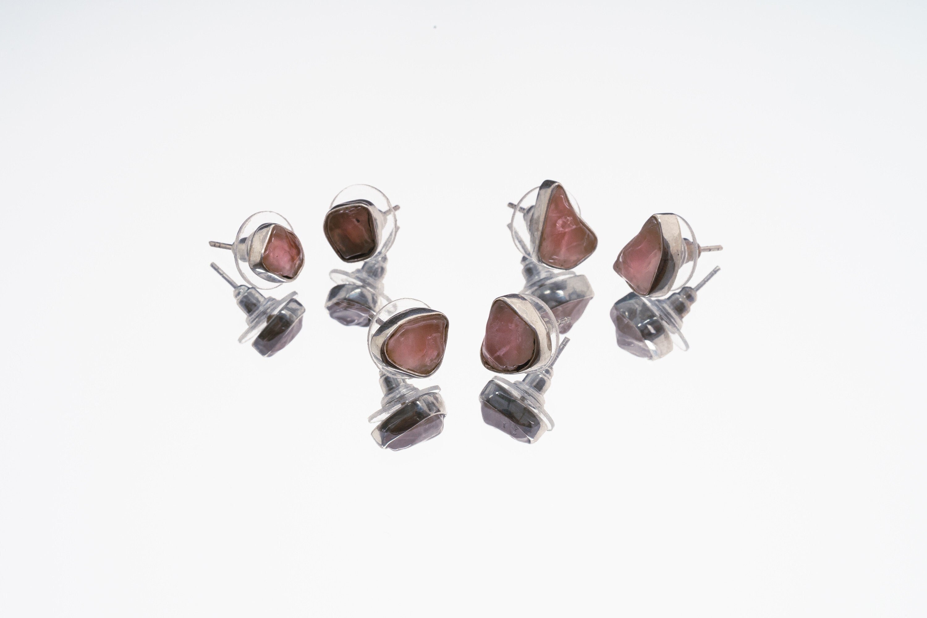 Rose Quartz Stud - Pick your organic shaped Pair - Sterling Silver - Polished Finish - Freeform Earring Studs