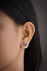 Rubellite Pink Tourmaline Studs - organic shaped Pair - Sterling Silver - Oxidised Textured Finish - Freeform Earring Studs