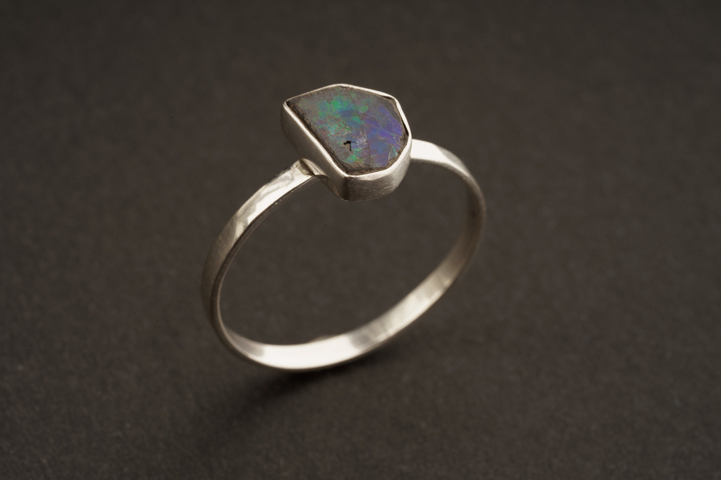 Black Australian Opal Doublet - Size 6 1/2 US - Sterling Silver Ring Band & Setting