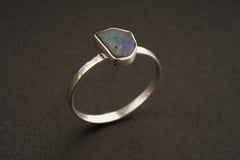 Black Australian Opal Doublet - Size 6 1/2 US - Sterling Silver Ring Band & Setting