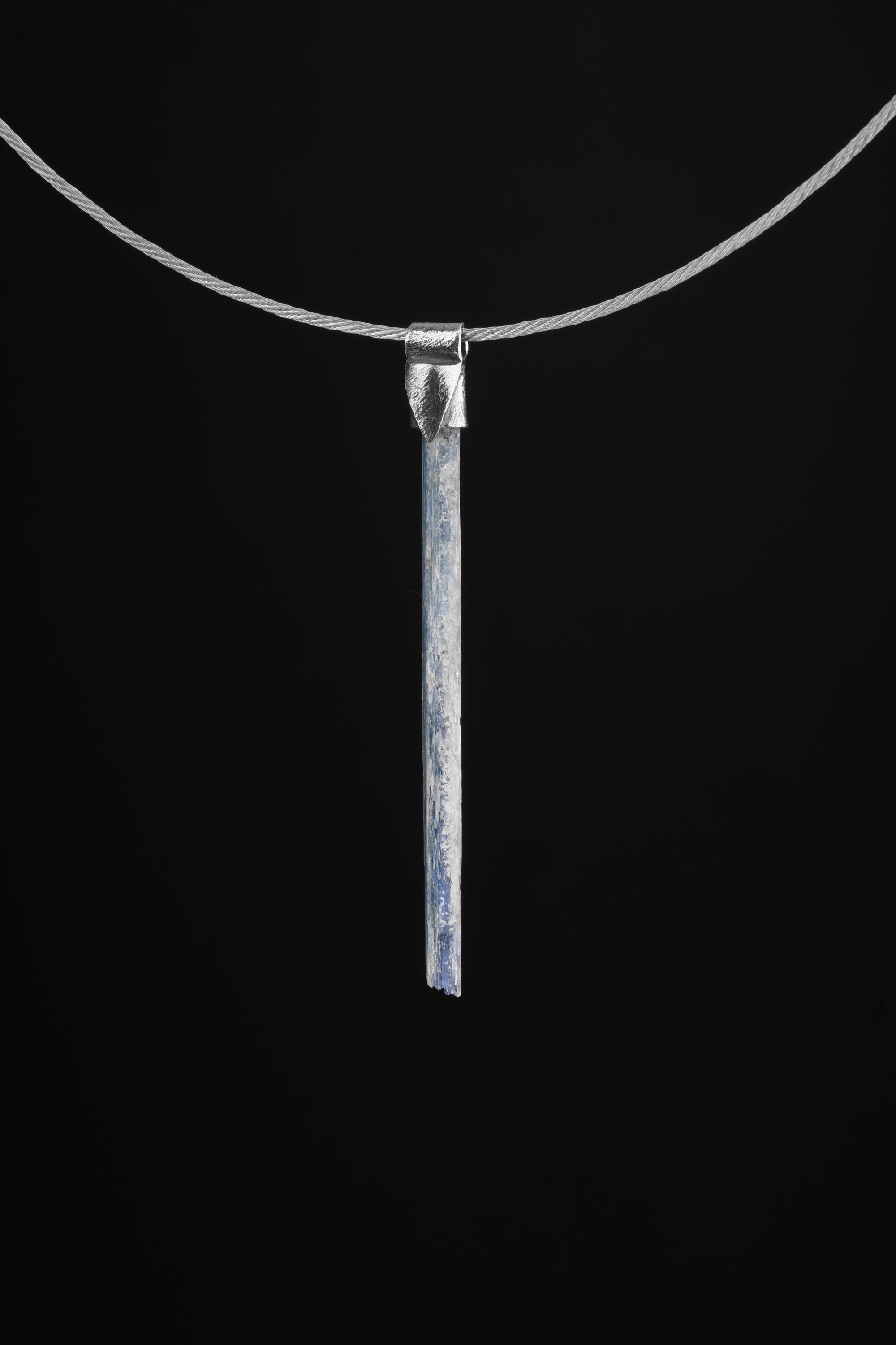 RAW Blue Kyanite Needle - Stack Pendant textured & oxidised - 925 sterling silver - Crystal Necklace