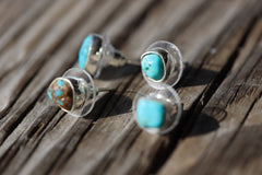Turquoise - High Grade Old Cut American Sleeping Beauty Pair- Sterling Silver - High Shine - Freeform Earring Studs