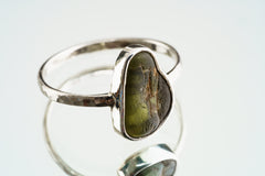 Natural River Found Australian Peridot - Thin Band Stack Ring - Size 7 1/4 US - 925 Sterling Silver - Hammer Textured