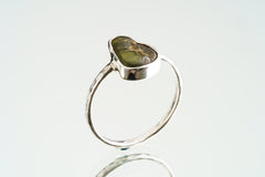 Natural River Found Australian Peridot - Thin Band Stack Ring - Size 7 1/4 US - 925 Sterling Silver - Hammer Textured