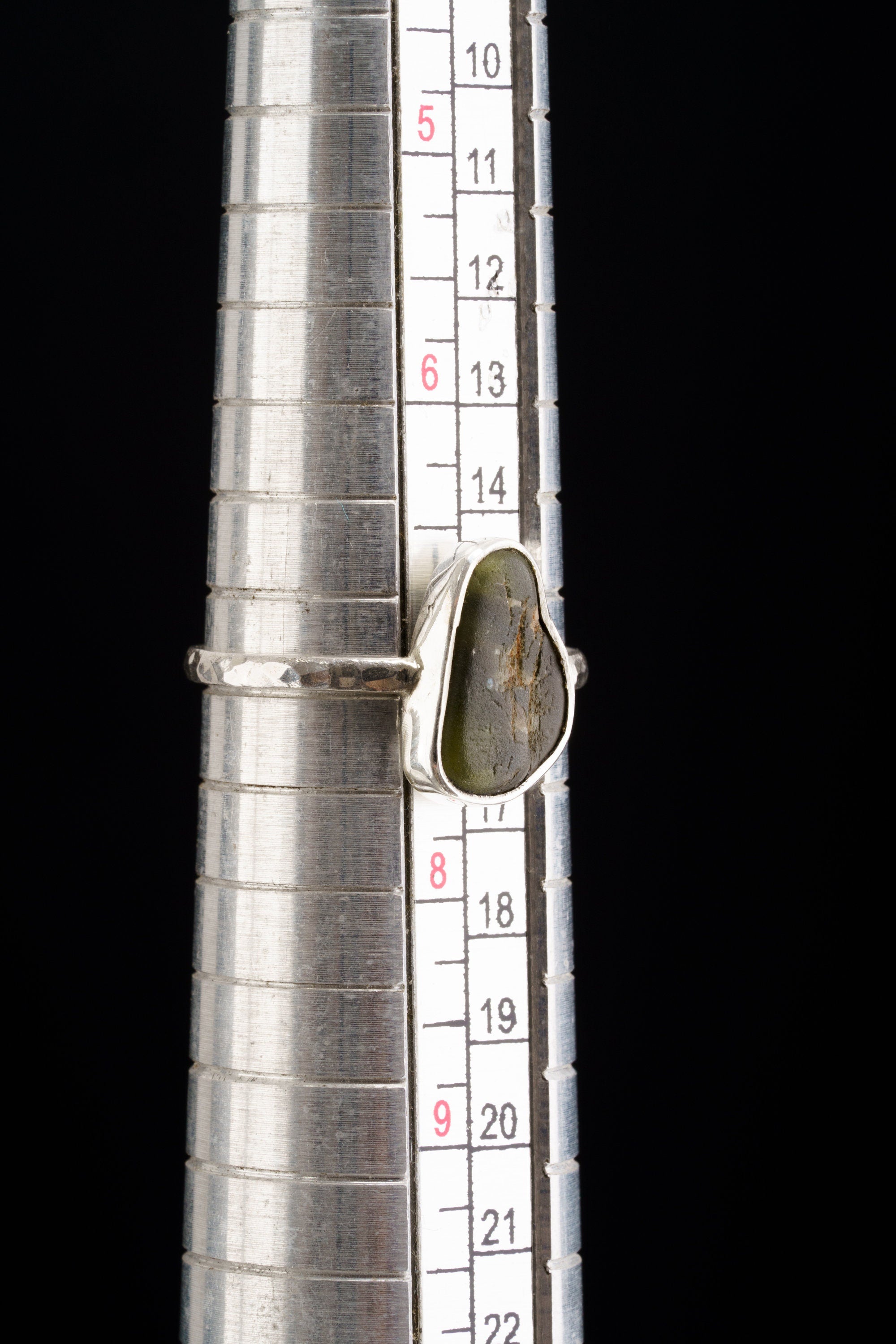 Natural River Found Australian Peridot - Thin Band Stack Ring - Size 7 1/4 US - 925 Sterling Silver - Hammer Textured