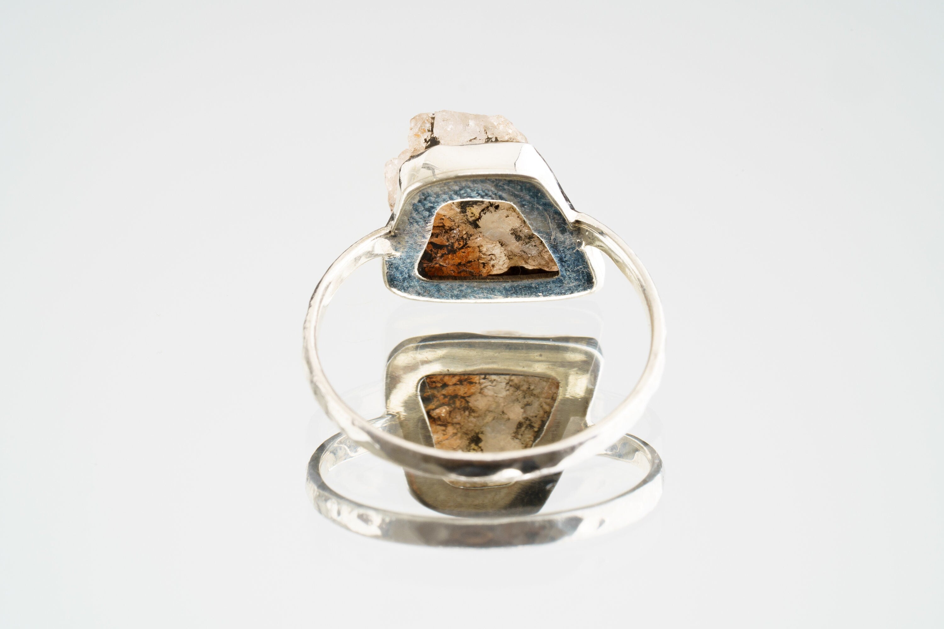 Natural Rough Sunstone - Stack Crystal Ring - Size 7 1/4 US - 925 Sterling Silver - Thin Band Hammer Textured
