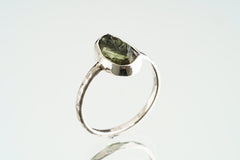 Authentic Moldavite - Thin Band Stack Ring - Size 4 1/2 US - 925 Sterling Silver - Hammer Textured