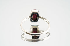 Pink gem Tourmaline Rubellite - Stack Crystal Ring - Size 4 1/2 US - 925 Sterling Silver - Thin Band Hammer Textured