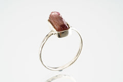 Pink gem Tourmaline Rubellite - Stack Crystal Ring - Size 6 1/4 US - 925 Sterling Silver - Thin Band Hammer Textured