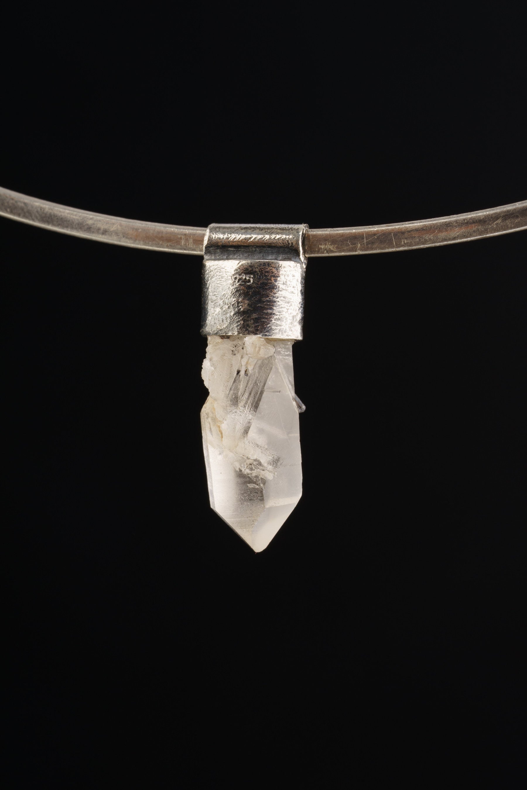Himalayan Lemurian Black rutile Quartz point - Stack Pendant - Textured and Oxidised - 925 sterling silver - Crystal Necklace