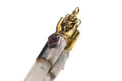 Twin Terminated Himalayan Quartz & Raw Gem Amethyst - Oxidised / Textured Sterling Silver - Monkey King in Buddhas Hand - Crystal Pendant