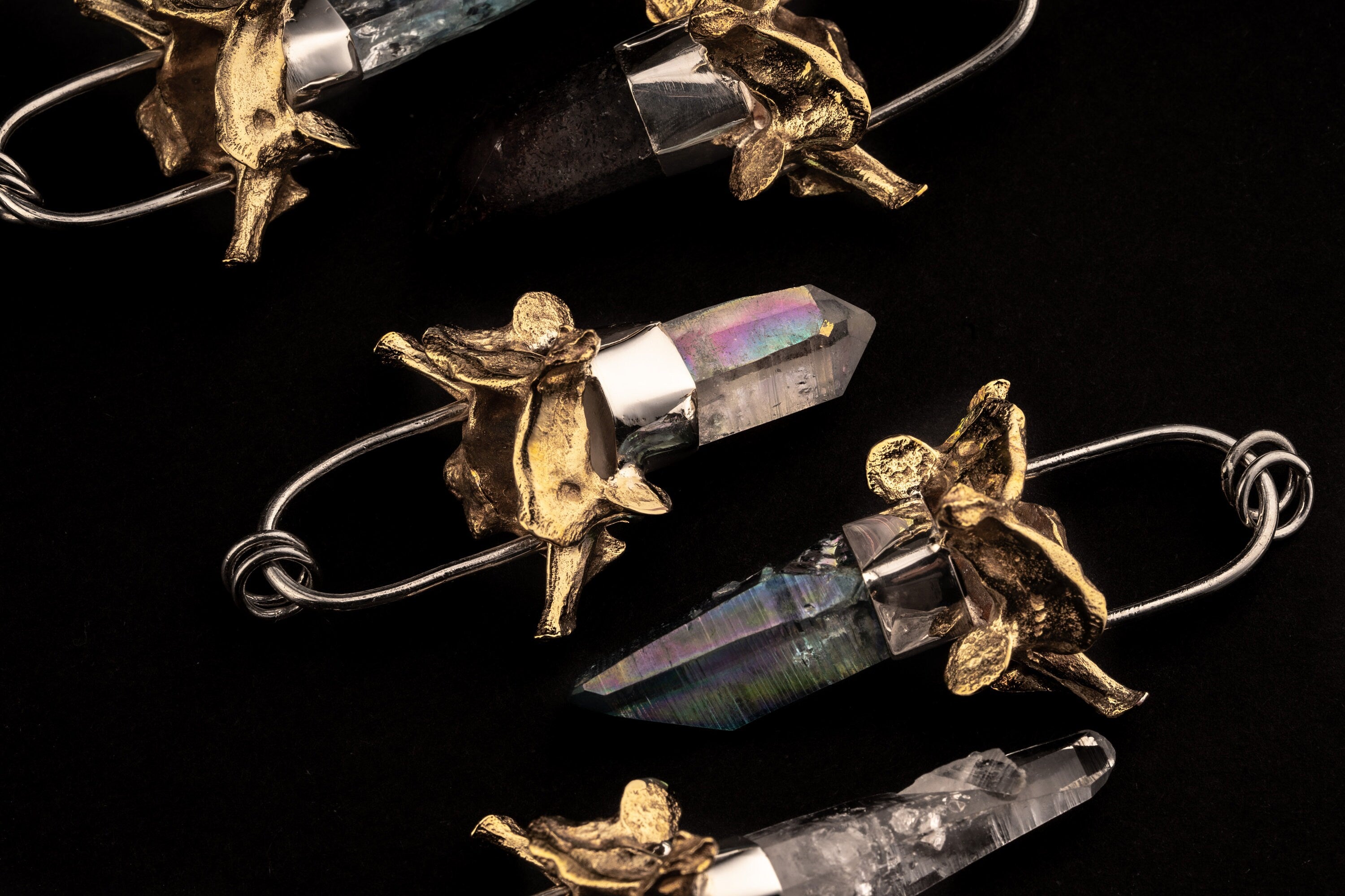 Light Laser Vera Cruz Amethyst Quatrz Point - Sterling Silver - Kangaroo Verdabrate Brass Cast - Talisman Crystal Pendant