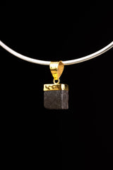 Well formed raw Cubic Australian Pyrite necklace - Gold Plated Textured Sterling Silver Cap Setting - Crystal Pendant